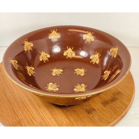 Bumble Bee Bowl Hand Painted Decorative Bowl Dish Andrea By Sedek Maroon & Gold - Picture 2 of 6
